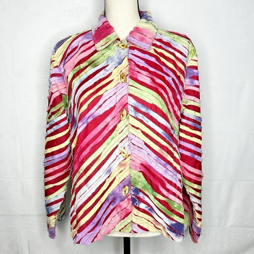 Keren Hart Blazer Jacket Textured Patchwork Stripes Multicolor Sz M Vintage